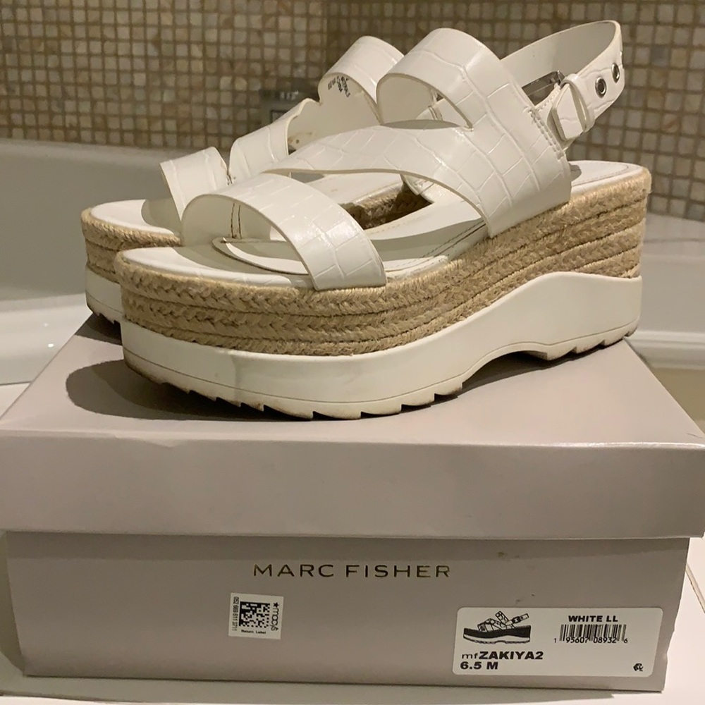 Marc Fisher Women's Zakiya Espadrille Wedge Sandals in white